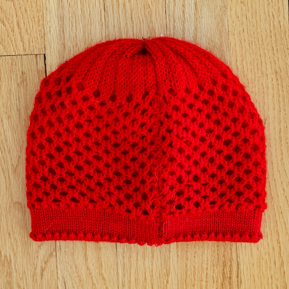 Handmade Crochet Red Beanie Flower & Feather motif Women / Teens - Picture 2 of 4